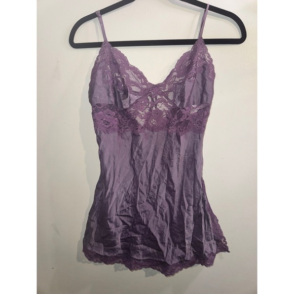 Victoria's Secret Other - Vtg Y2k Victoria's Secret 100% Silk Lace Trim Purple Slip Babydoll Top XS Fairy